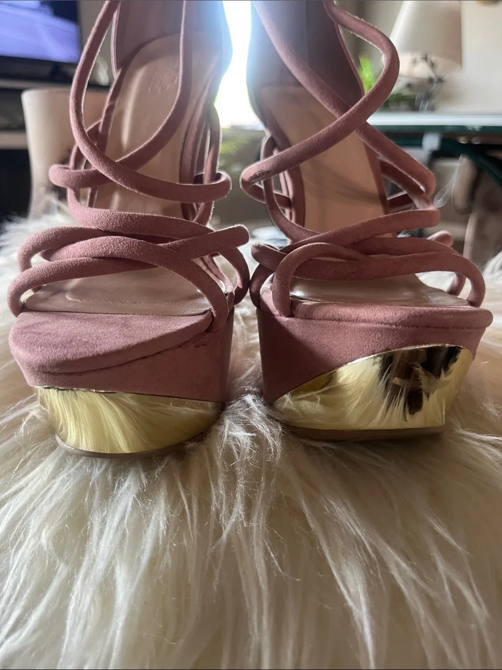 LIKE NEW ! GORGEOUS Strappy pale, pink  Platform Heels - Women Shoes